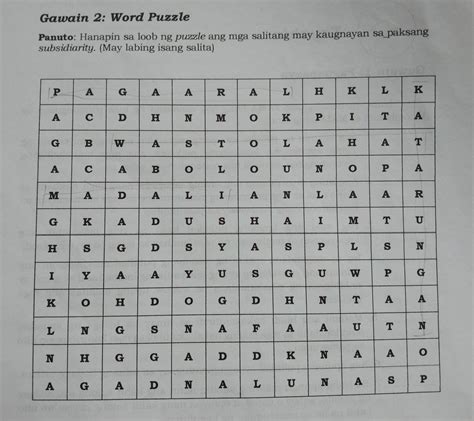 Gawain 2 Word Puzzle Panuto Hanapin Sa Loob Ng Puzzle Ang Mga