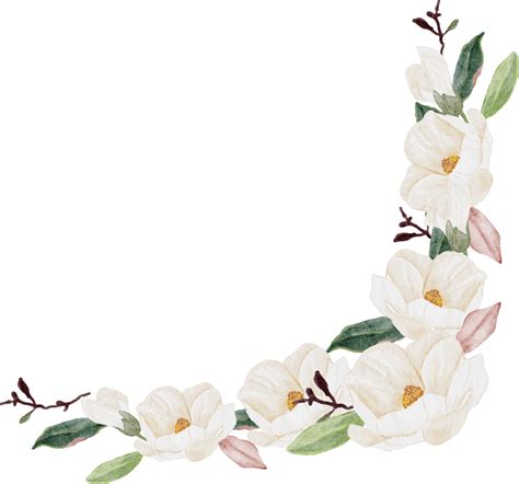 Watercolor White Magnolia Flower And Leaf Bouquet Clipart Png