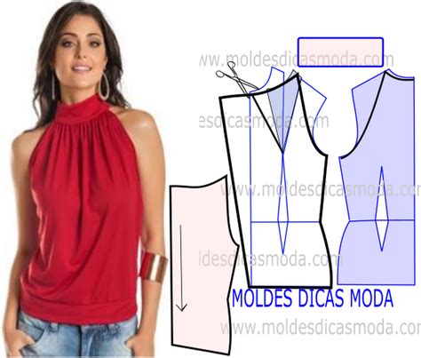 MOLDE DE BLUSA FRANZIDA NO DECOTE 95 Moldes Moda Por Medida Coser