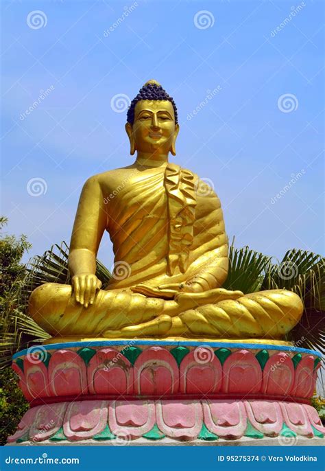 Buddha Golden Statue at Lumbini - Buddhist`s Pilgrimage Place Stock ...