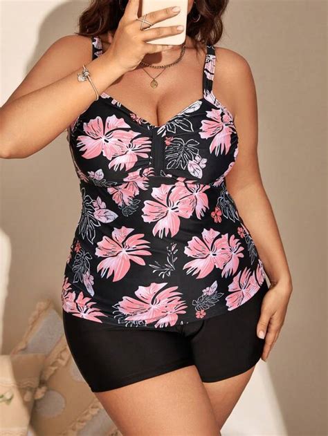 Plus Floral Print Shorts Bikini Swimsuit SHEIN USA