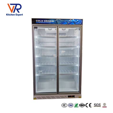 Commercial Double Glass Door Upright Beverage Coke Cooler Display Refrigerator National Freezer