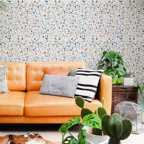 Orange Terrazzo Basic Peel And Stick Removable Wallpaper Etsy