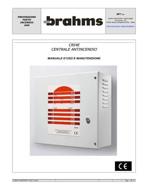 CRI4E CENTRALE ANTINCENDIO CARATTERISTICHE TECNICHE GENERALI