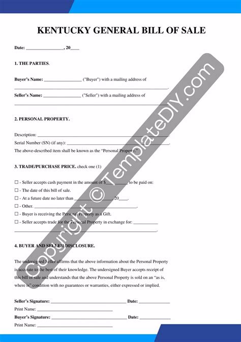 Kentucky General Bill Of Sale Form Ky Template In Pdf And Word Bills Things To Sell Bill Of