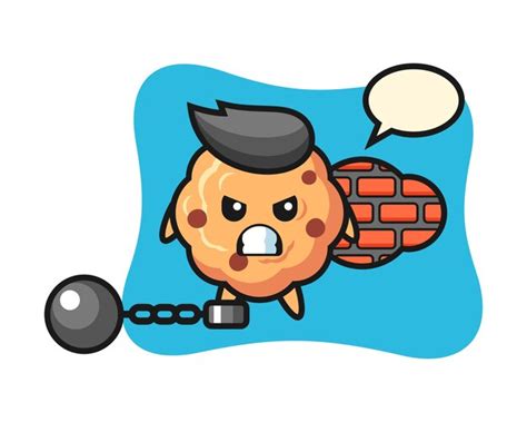 Premium Vector Character Mascot Of Chocolate Chip Cookie As A Prisoner