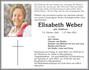 Traueranzeigen von Elisabeth Weber Allgäuer Zeitung