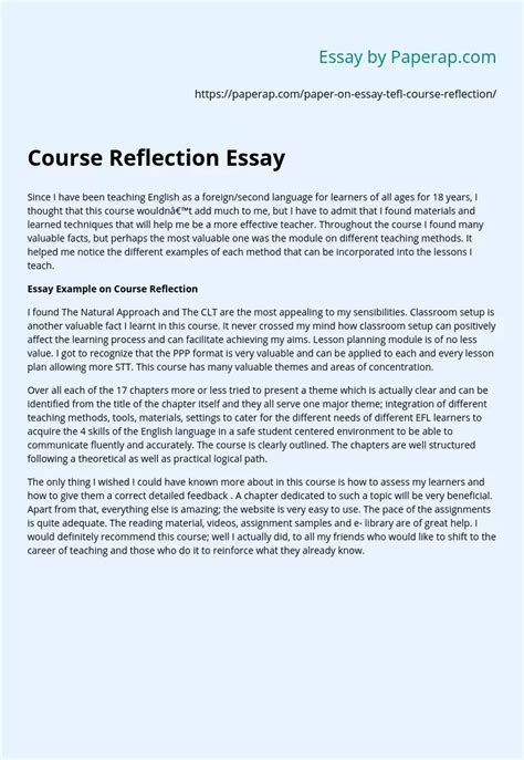 Course Reflection Essay Free Essay Example