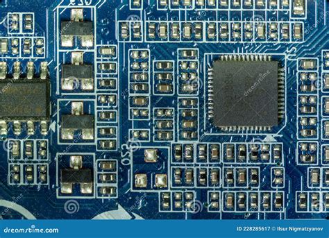 Close Up Of Motherboards And Signal Splitting Of Transistors On A