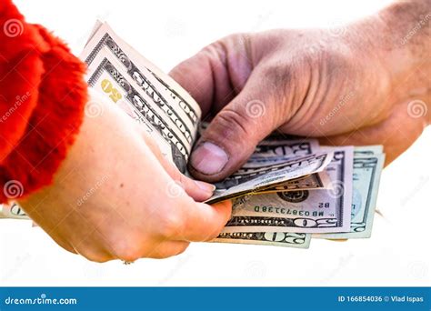 Hand Giving Money Isolated Hard Worked Hand Taking Dollars Money