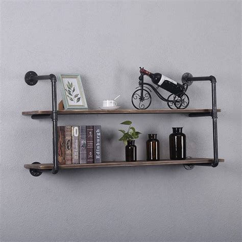 Industrial Pipe Shelving Wall Mounted In Rustic Metal Floating