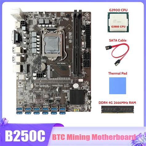 Placa Base NEW B250C BTC Mining CPU G3900 DDR4 4G 2666Mhz RAM