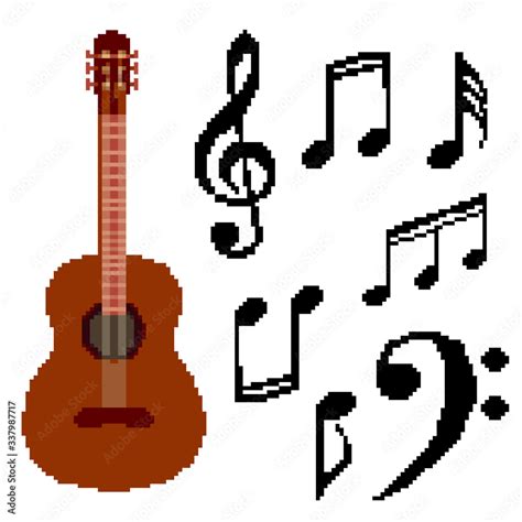 Set Of Pixel Music Notes Guitar Treble Clef Bass Clef Pixel Art 8