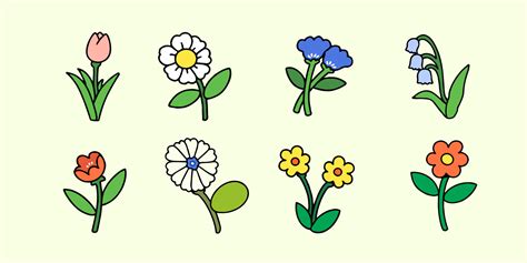 A Set of Hand-Drawn Flowers in Doodle Style, Isolated on a Background ...