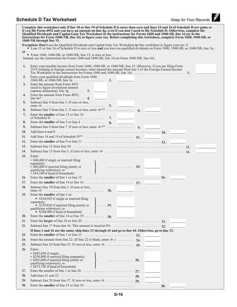 Schedule D Tax Worksheet Excel