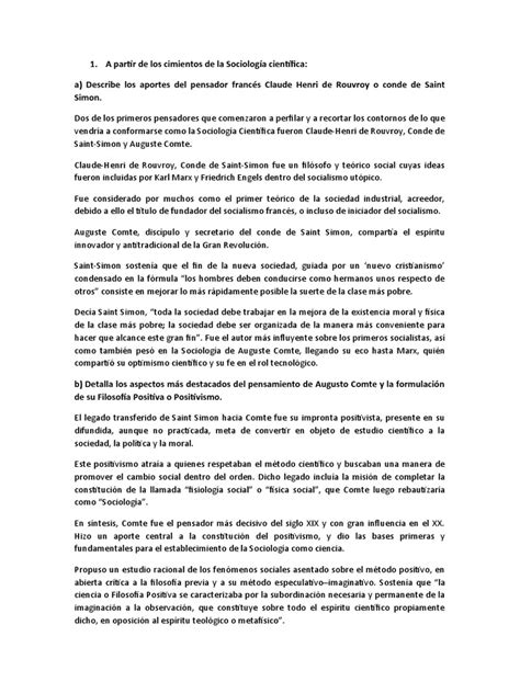 Conde De Saint Simon Y Auguste Comte Pdf Positivismo Sociología