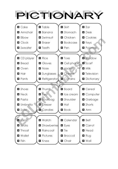 Medium Pictionary Words Printable Lists | Hot Sex Picture