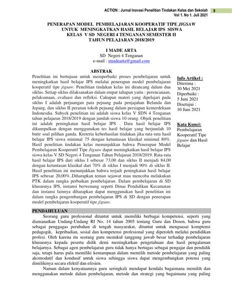 PDF PENERAPAN MODEL PEMBELAJARAN KOOPERATIF TIPE JIGSAW UNTUK