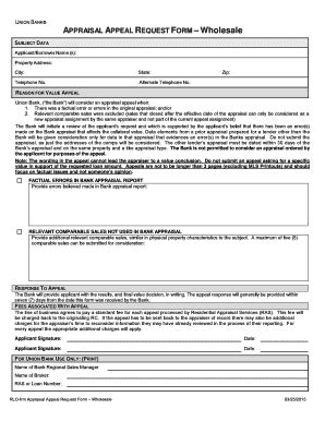 Fillable Online Reconsideration Of Value Appeal Request Form Union