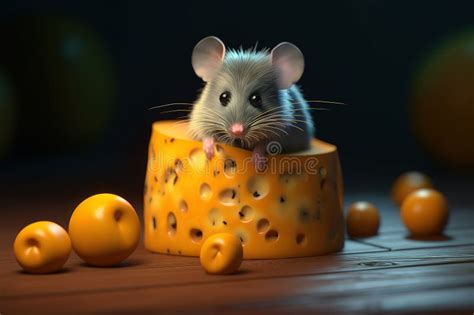 A Cute And Cuddly Mouse In A Cheese Wheel Generative Ai Stock