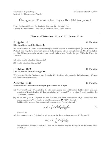 Ubungen Zur Theoretischen Physik Ib Elektrodynamik