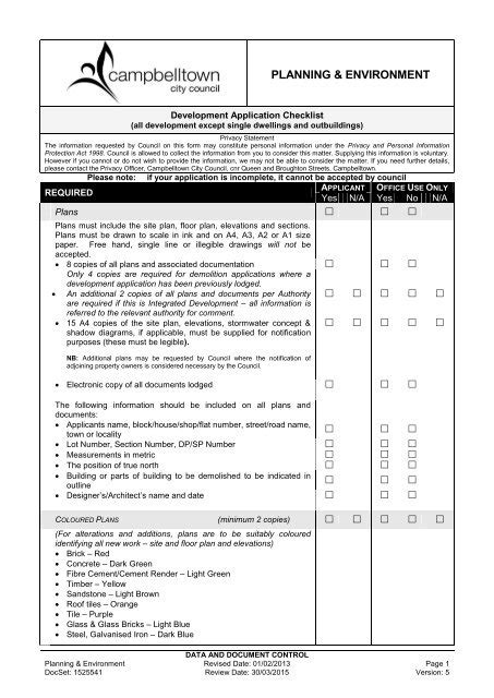 Development Application Checklist - Campbelltown City Council