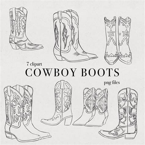 Cowboy Boots Illustrations Cowboy Boots PNG Cowgirl Images Line Art ...