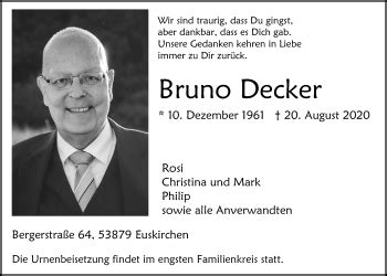 Traueranzeigen Von Bruno Decker WirTrauern