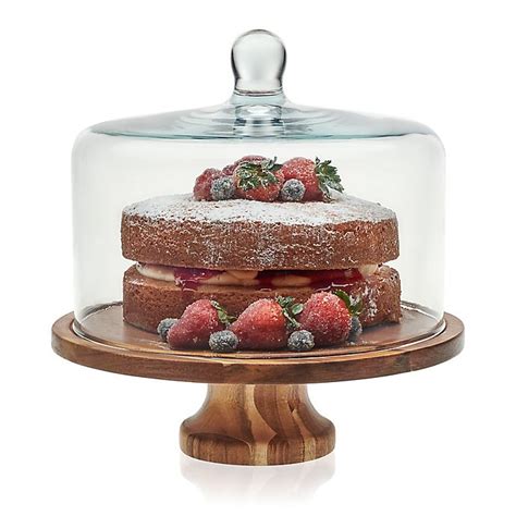 Libbey® Glass Acacia Wood Cake Stand With Dome Bed Bath And Beyond Canada