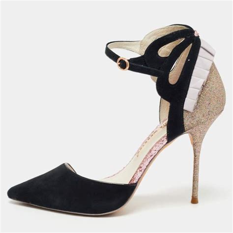 Sophia Webster Black Metallic Suede And Glitter D Orsay Ankle Strap