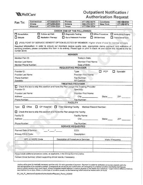 Wellcare Outpatient Authorization Request Form