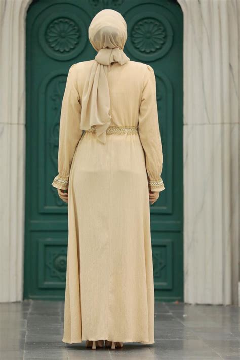 Neva Style Beige Hijab Maxi Dress 5852bej