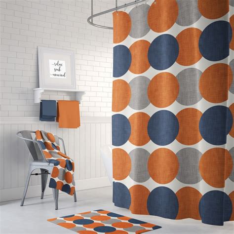 Burnt Orange Gray Navy Shower Curtain Mid Century Modern Etsy