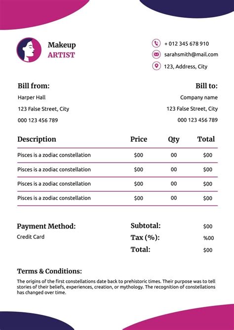 Makeup Artist Invoice Template Free