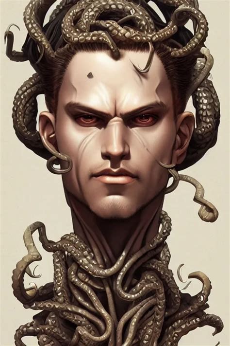 Anime Manga Male Medusa Straight On Portrait By Stable Diffusion