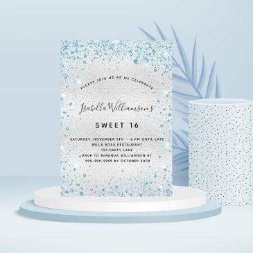 Blue Sweet 16 Invitations RawrPink