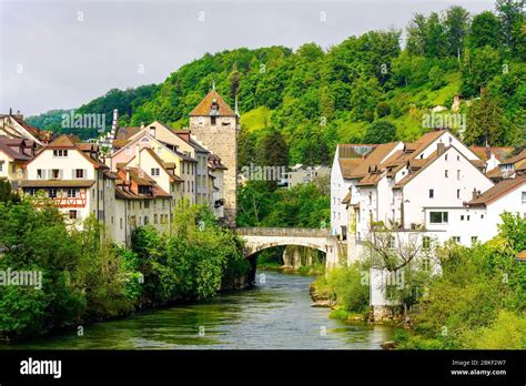 The Black Tower and Aare river in the historic old town of Brugg, Switzerland Stock Photo - Alamy