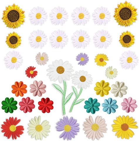 Woohome Patch Thermocollant Fleurs Mixtes 35 PCS Tournesol Marguerite