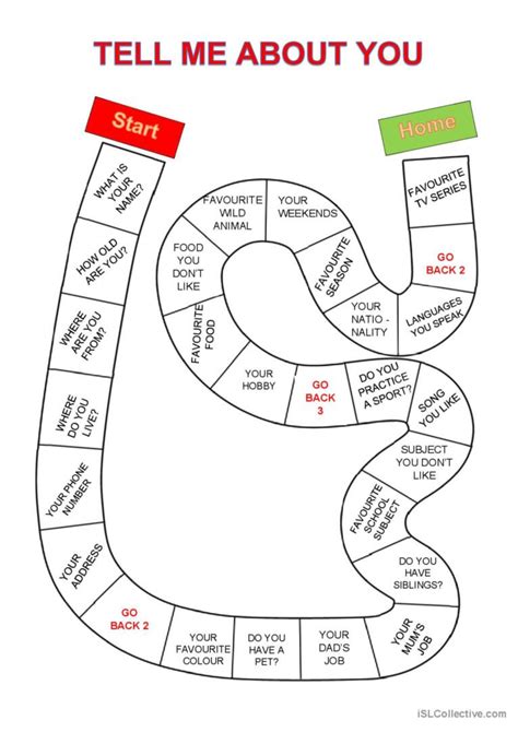 Boardgame Tell Me About You English Esl Worksheets Pdf And Doc