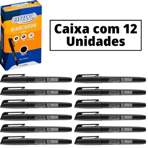 Caixa 12 Marcador Permanente Cd Caneta Retroprojetor Brw Preto Azul E