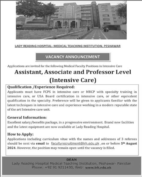 Assistant Associate And Professor Jobs 2024 in Lady Reading Hospital in ...