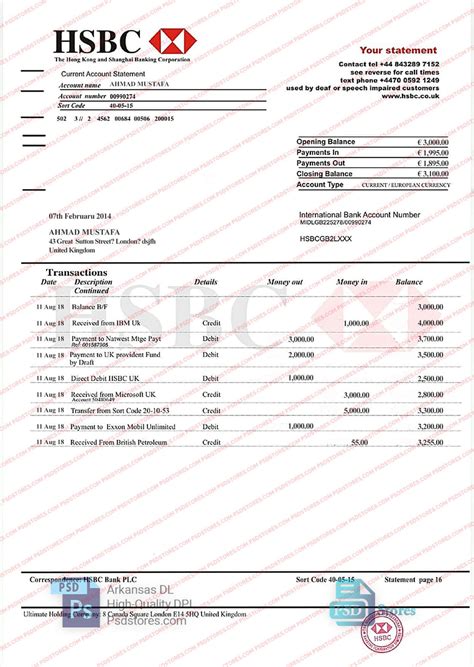 Hsbc Bank Statement Template Psd Stores