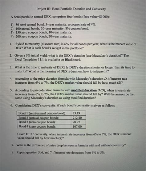 Solved Project III: Bond Portfolio Duration and Convexity A | Chegg.com