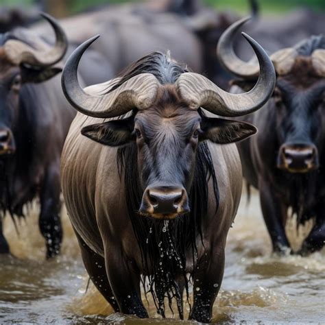 Premium Photo Big Herd Of Wildebeest Is About Mara River Great