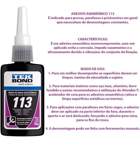 Cola Adesivo Trava Rosca 113 50g Baixo Torque Tek Bond R 113 Em