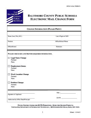 Fillable Online Bcps RULE 4104 FORM D Bcps Fax Email Print PdfFiller