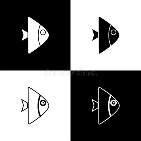 Establecer Icono De Pescado Aislado En Fondo Blanco Y Negro Vector