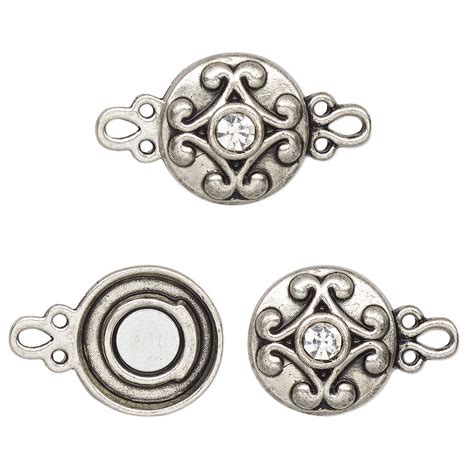 Clasp Magnetic Silver Finished Pewter Zinc Based Alloy And Glass Clear 12mm Double Sided