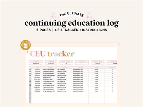 Continuing Education Spreadsheet Google Sheets Ceu Tracker Professional