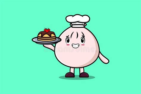 Cute Cartoon Chef Dim Sum Serving Cake On Tray Stock Illustration Illustration Of Chinese